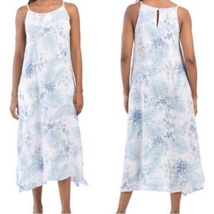 Lungo L’arno MEDIUM 100% Linen Sleeveless Midi Dress Floral A-Line Pockets